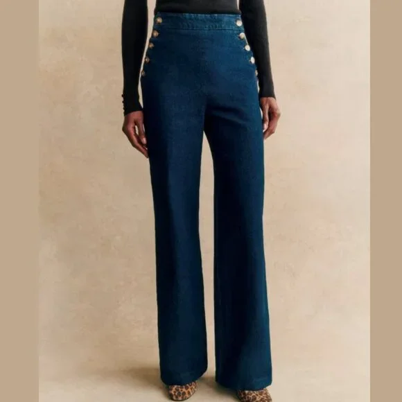 Sezane Pants Jumpsuits Sezane Marino Trousers In Blue Denim